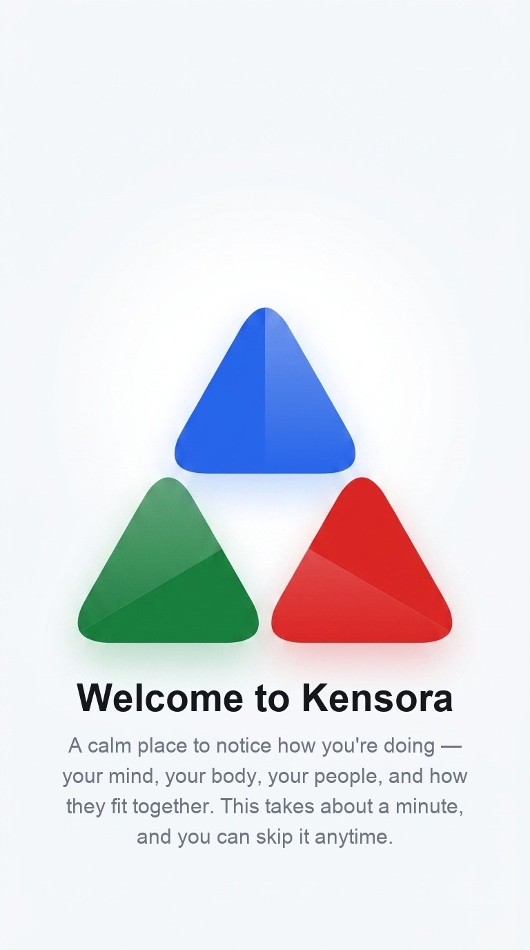 Kensora welcome onboarding screen